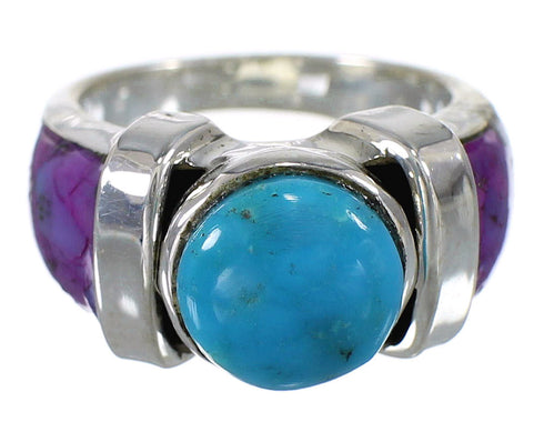 Southwest Turquoise And Magenta Turquoise Silver Ring Size 6-1/4 WX82085